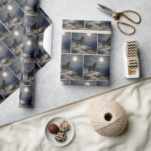 Lone Wolf on a Mountaintop In Moonlight Wrapping Paper