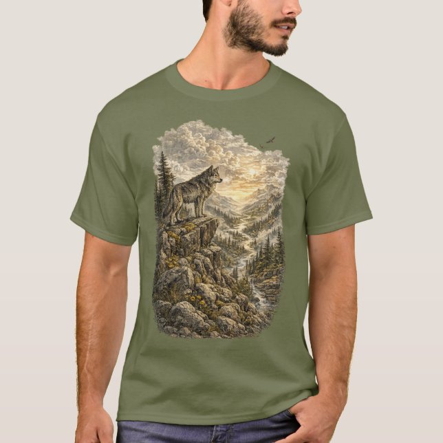 Lone Wolf on a ridge T-shirt (Front)