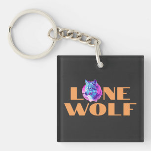 "Lone Wolf" or Your Message, Large Orange Text Keychain