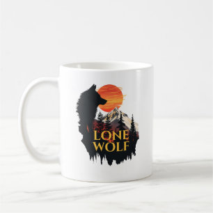 Lone Wolf, Orange Sunset Silhouette Wolf Art Coffee Mug