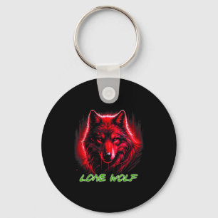 Lone Wolf Red Face Howling Shirt On Moon Gifts Fun Keychain