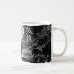 Lone Wolf Samurai Under the Moon – Kanji Art (孤狼) Coffee Mug