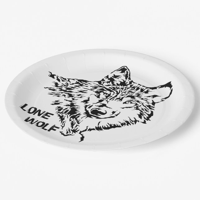 Lone Wolf Sketch Paper Plate (Angled)