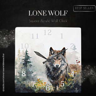 Lone Wolf Square Acrylic Wall Clock