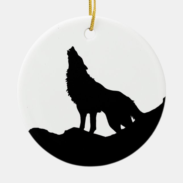 Lone Wolf Standing on a Hill Ceramic Ornament (Front)