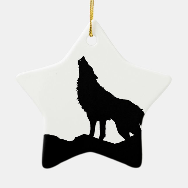 Lone Wolf Standing on a Hill Ceramic Ornament (Front)