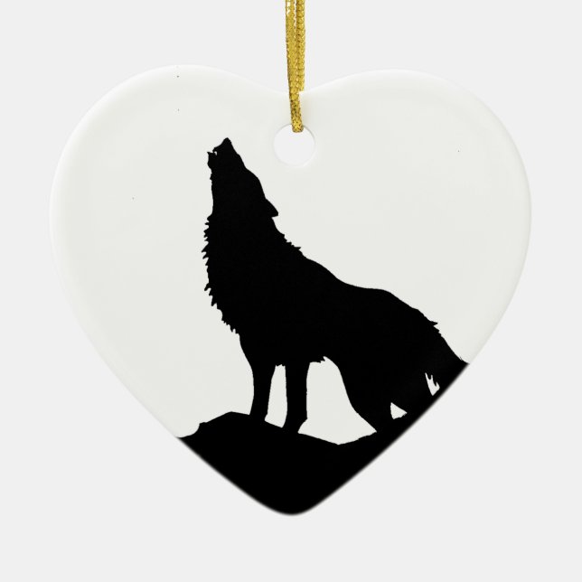 Lone Wolf Standing on a Hill Ceramic Ornament (Front)