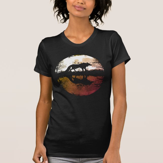 Lone Wolf Under the Full Moon T-Shirt (Front)