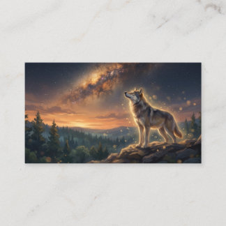 Lone Wolf Under The Starry Milky Way Sky Business Card