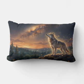 Lone Wolf Under The Starry Milky Way Sky Lumbar Pillow