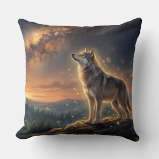 Lone Wolf Under The Starry Milky Way Sky Throw Pillow