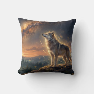Lone Wolf Under The Starry Milky Way Sky Throw Pillow