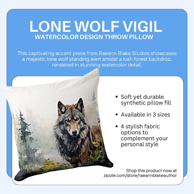 Lone Wolf Vigil Watercolor Design Throw Pillow (Creator Uploaded)