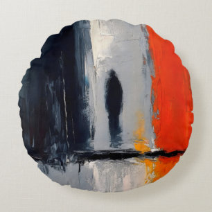 Loneliness – Abstract Figure in Urban Silence Round Pillow