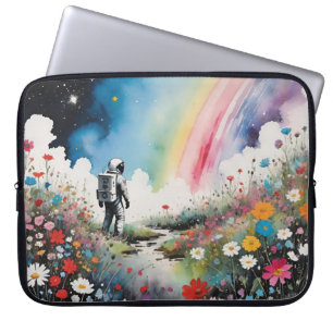 Lonely Astronaut on a Flower Planet with Rainbow Laptop Sleeve