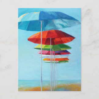Lonely Beach Umbrellas Waiting for Humans Postcard