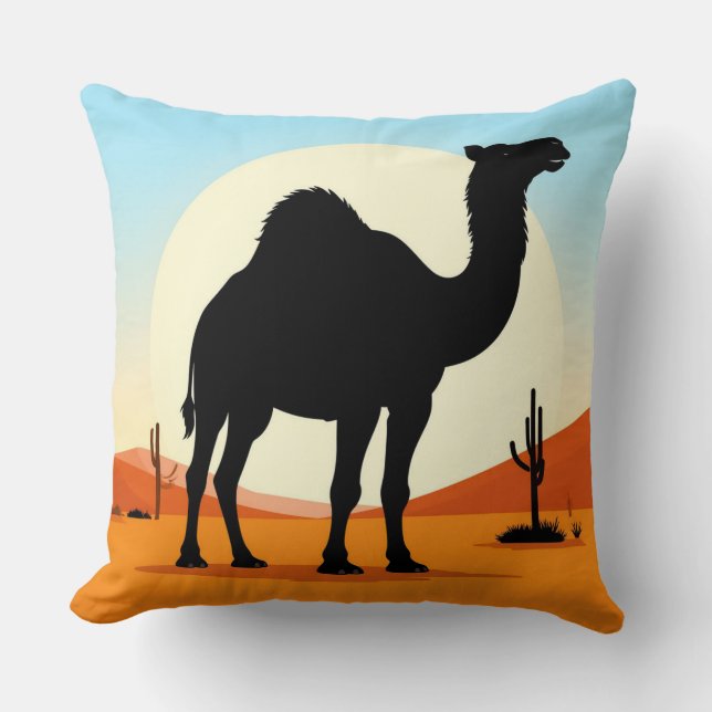 Lonely Camel Desert Sunset Travel Scene 🐪 Throw Pillow (Front)
