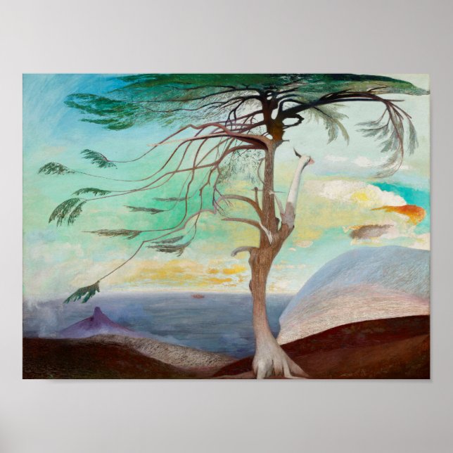 Lonely Cedar Tree Landscape Painting Poster (Front)