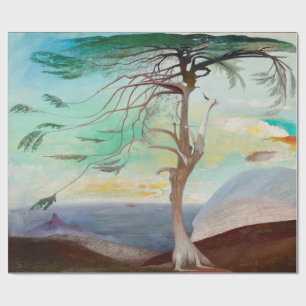 Lonely Cedar Tree Landscape Painting Wrapping Paper