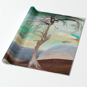 Lonely Cedar Tree Landscape Painting Wrapping Paper