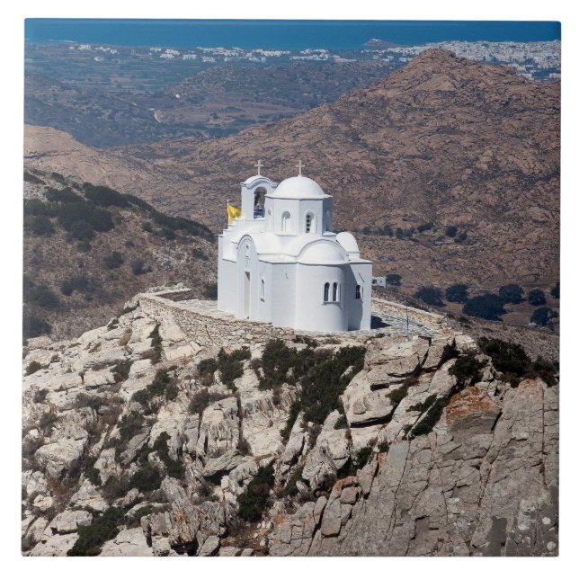 Lonely church in Greek mountains Tile (Front)