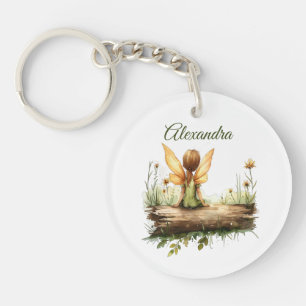 Lonely Fairy Sitting on a Log Keychain