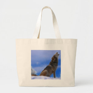 Lonely Howling Endangered Grey Wolf Large Tote Bag