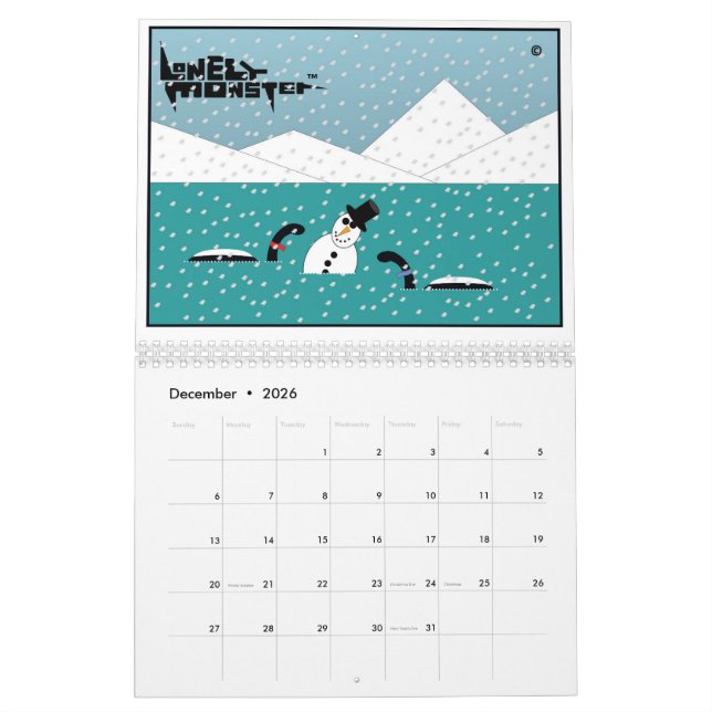 Lonely Monster Cartoon Calendar (Two Page) (Dec 2026)