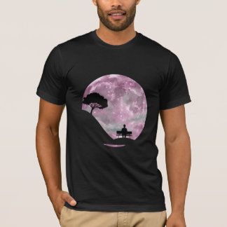 Lonely Night Thoughts under Crescent Pink Moon T-Shirt