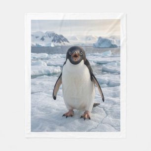 Lonely Penguin On Icy Arctic Landscape Fleece Blan Blanket