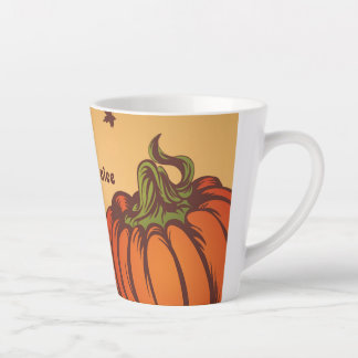 Lonely pumpkin one the field. Autumn leaves fall. Latte Mug