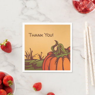 Lonely pumpkin one the field. Autumn leaves fall. Napkin