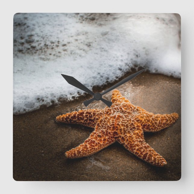 Lonely Starfish On The Beach Square Wall Clock (Front)