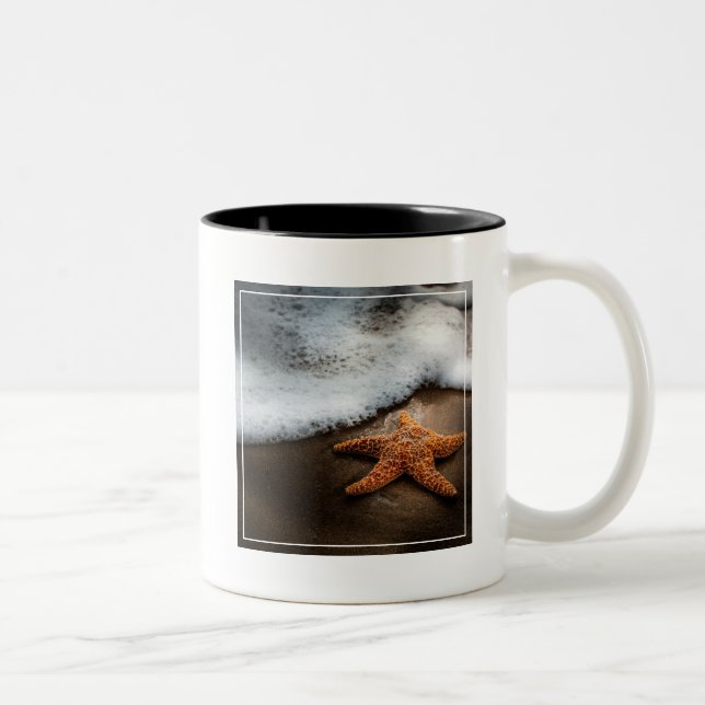 Lonely Starfish On The Beach Two-Tone Coffee Mug (Right)