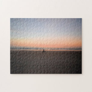 Lonely Sunrise Bike Ride on the Beach  -  11x14 Jigsaw Puzzle