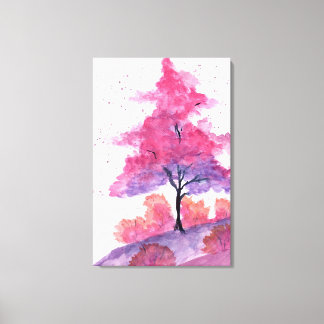Lonely Tree in Pink Watercolour Canvas Print