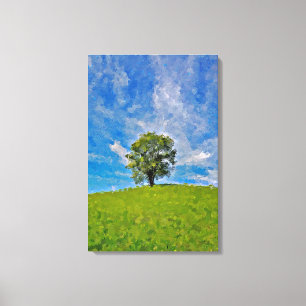 Lonely Tree – Serene Grassy Field Canvas Print