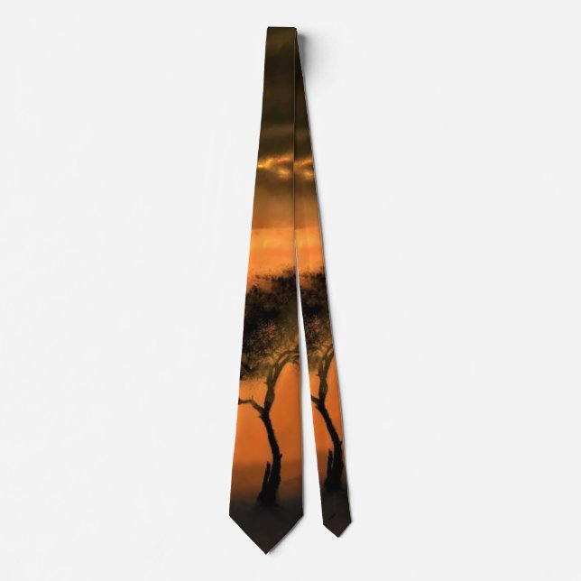 Lonely Tree Sunbeams - Drawing Art Collection Tie (Front)