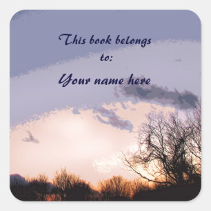 Lonely Tree Sunset Bookplate Square Sticker