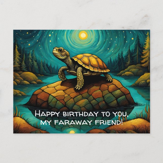 Lonely Turtle Long Distance Friend Birthday Postcard (Front)
