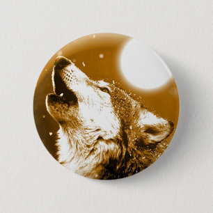 Lonely Wolf Howling at Moon 2 Inch Round Button