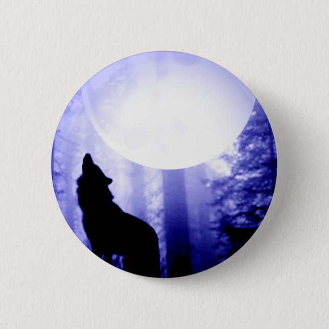 Lonely Wolf Howling at Moon 2 Inch Round Button (Front)