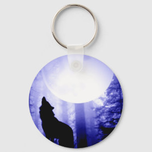 Lonely Wolf Howling at Moon Keychain
