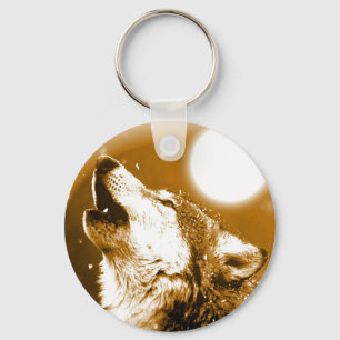 Lonely Wolf Howling at Moon Keychain