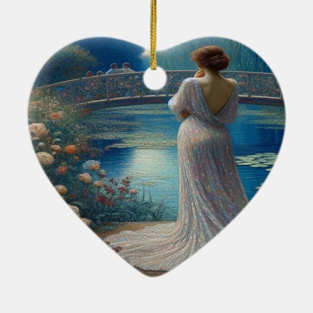 Lonely Woman Looking At Others Valentine Tree Ceramic Ornament (Back)