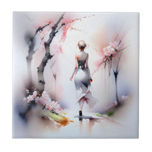 Lonely Woman Walking  Tile