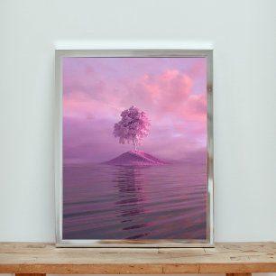 Lonesome Pink Tree on a Purple Island in the Ocean Photo Print