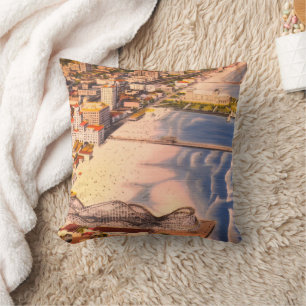 Long Beach CA – Retro Coastal Boardwalk Photo Throw Pillow