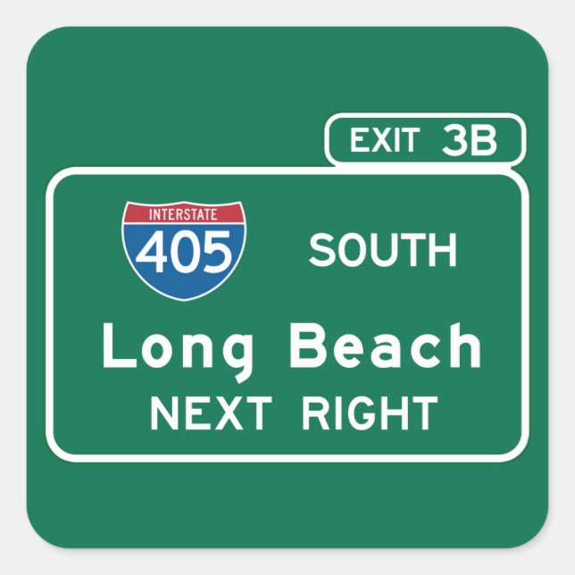 Long Beach, CA Road Sign Square Sticker (Front)