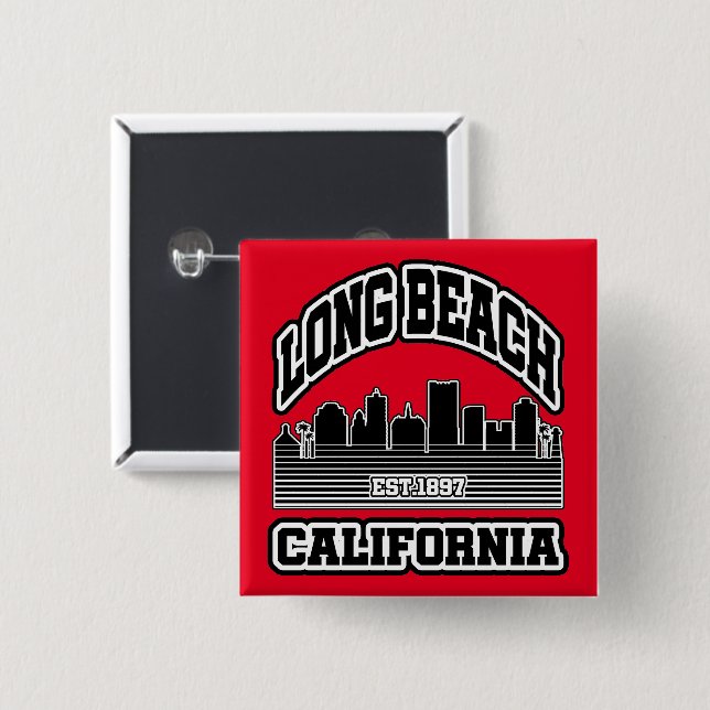 Long Beach,California 2 Inch Square Button (Front & Back)